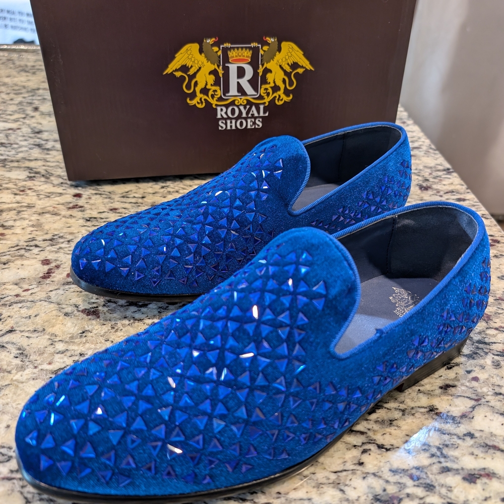Men's Vibrant Blue Loafers, Royal Shoes, Size 8